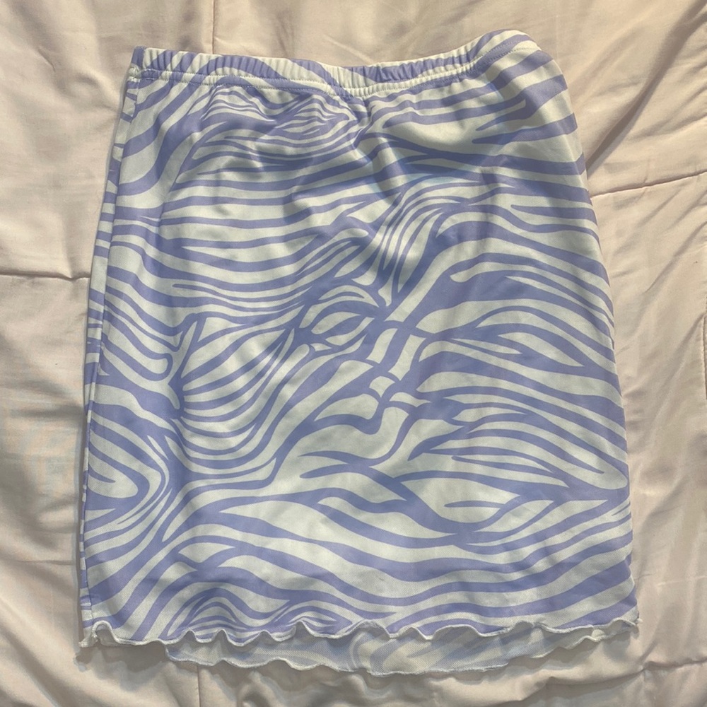 Shein white and purple zebra striped mini skirt, size small